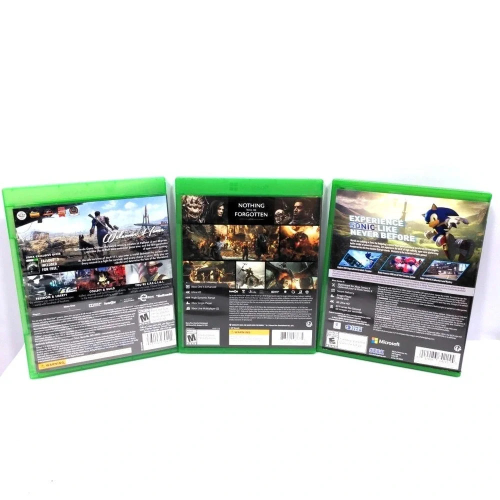Xbox One 3 Game Lot Fallout 4 Shadow of War Sonic Frontier RPG Action Bundle CIB